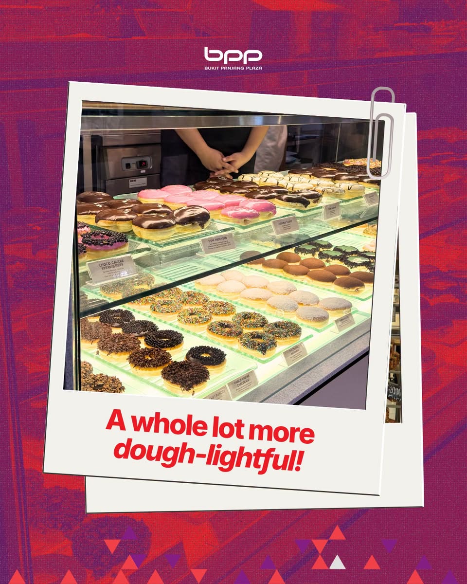 J.CO donut display case with assorted varieties at Bukit Panjang Plaza