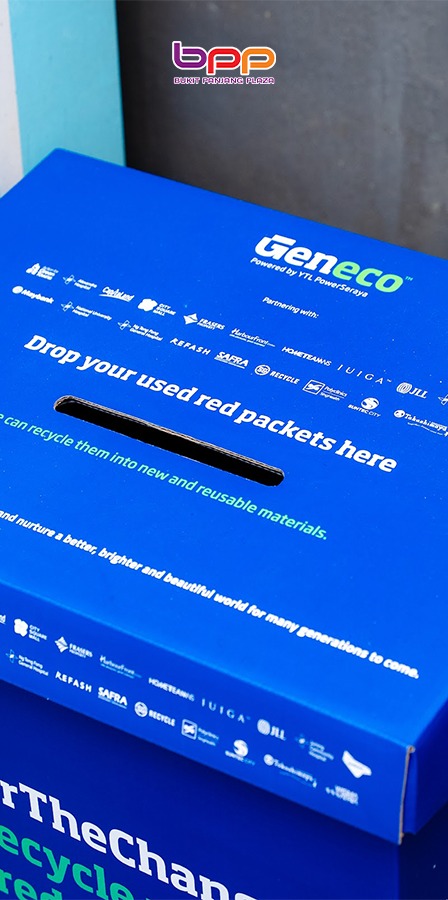 Sustainability campaign display for red packet recycling