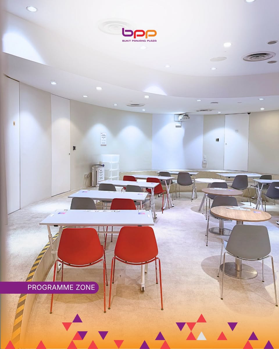 Programme Zone with arranged tables and chairs at BPP library