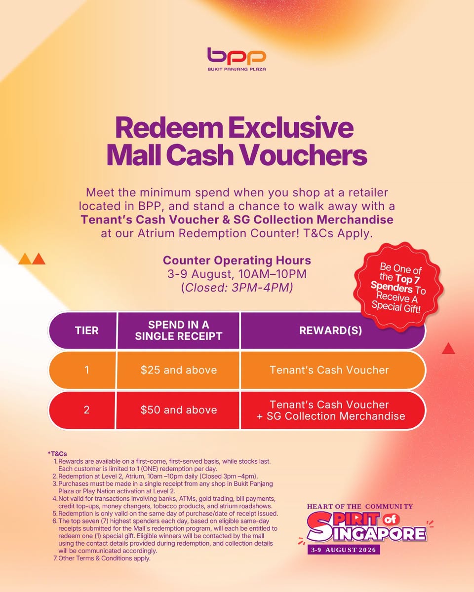 Spend and Redeem Rewards tiers at Bukit Panjang Plaza