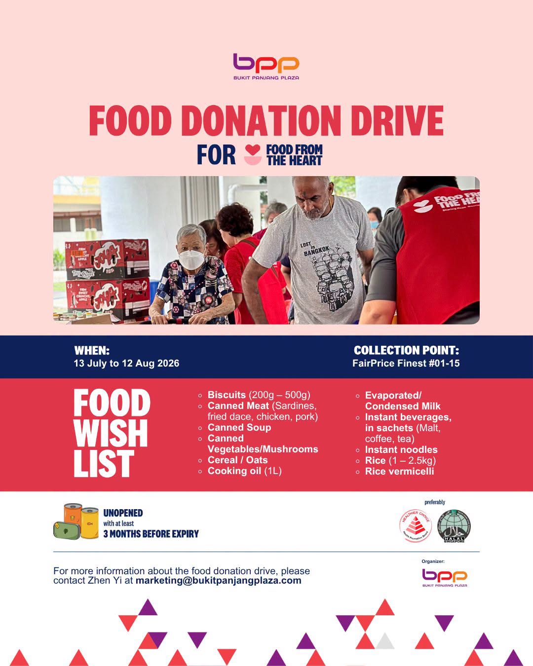 Bukit Panjang Plaza Food Donation Drive poster with Food From The Heart