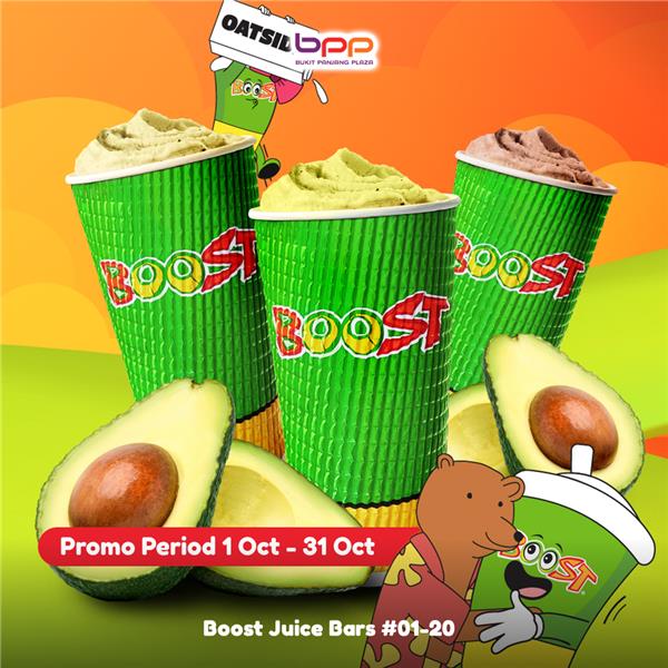 A refreshing creamy avocado blend drink from Boost Juice Bars Singapore, featuring Oatside.