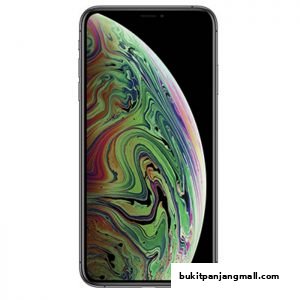 A close-up shot of an iPhone XS Max displaying a colorful abstract wallpaper.