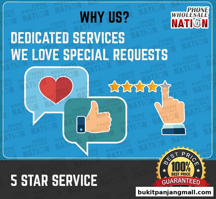 A graphic promoting dedicated services and 5-star service with icons for likes, hearts, and star ratings.