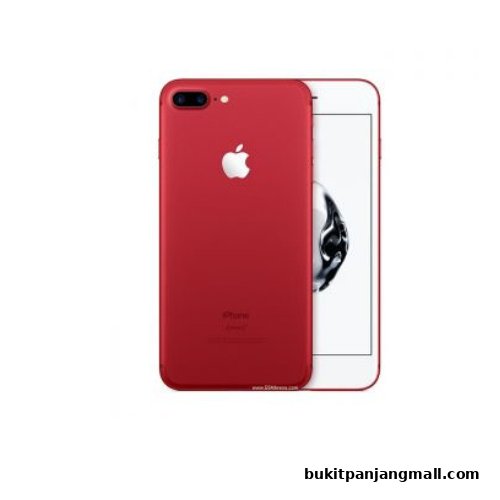 A red iPhone 7 Plus is displayed against a white background.
