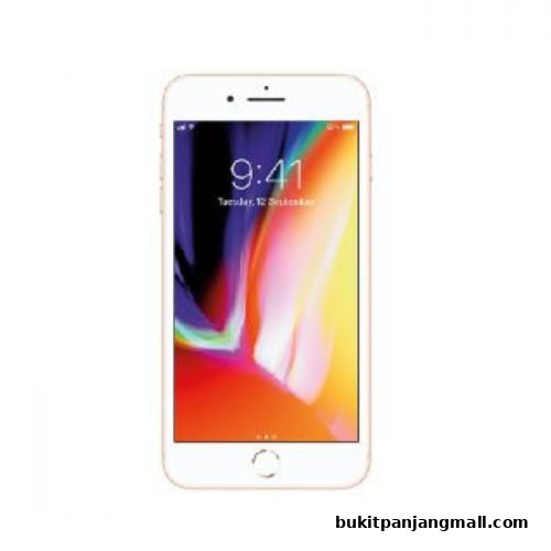 A gold iPhone with a colorful wallpaper displayed on its screen.