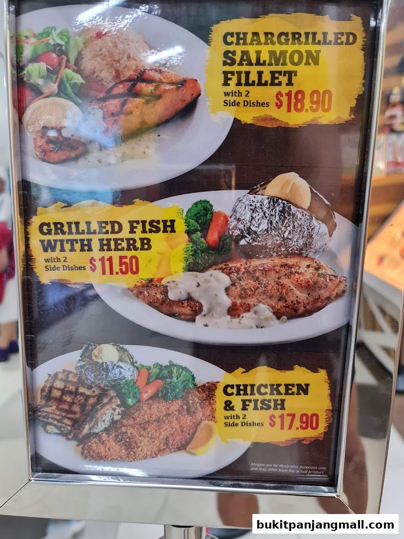 A menu board displaying three popular dishes with prices and images.