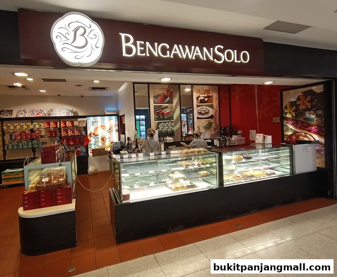 The Bengawan Solo shop front displays a variety of cakes and pastries in refrigerated display cases.