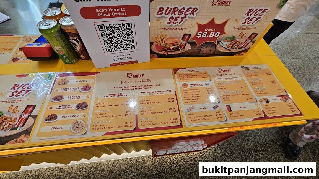 A menu display for Cravy Chicken featuring Korean-inspired crispy chicken.
