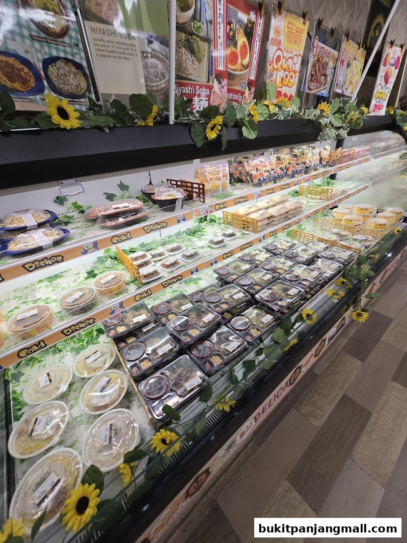 A display of pre-packaged Japanese dishes and soba noodles in a refrigerated section.