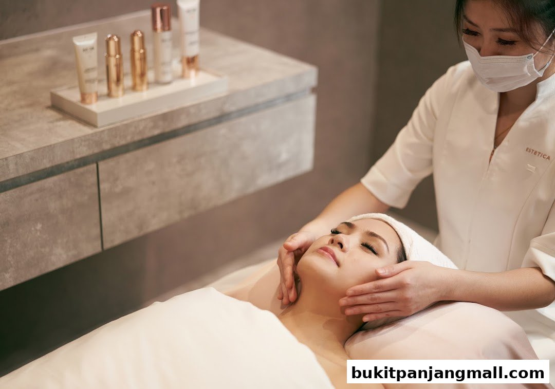 A beautician performs a facial treatment on a client at Estetica Beauty.