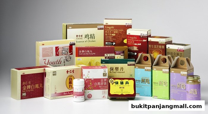 A collection of various health products and supplements from Eu Yan Sang, displayed against a plain background.