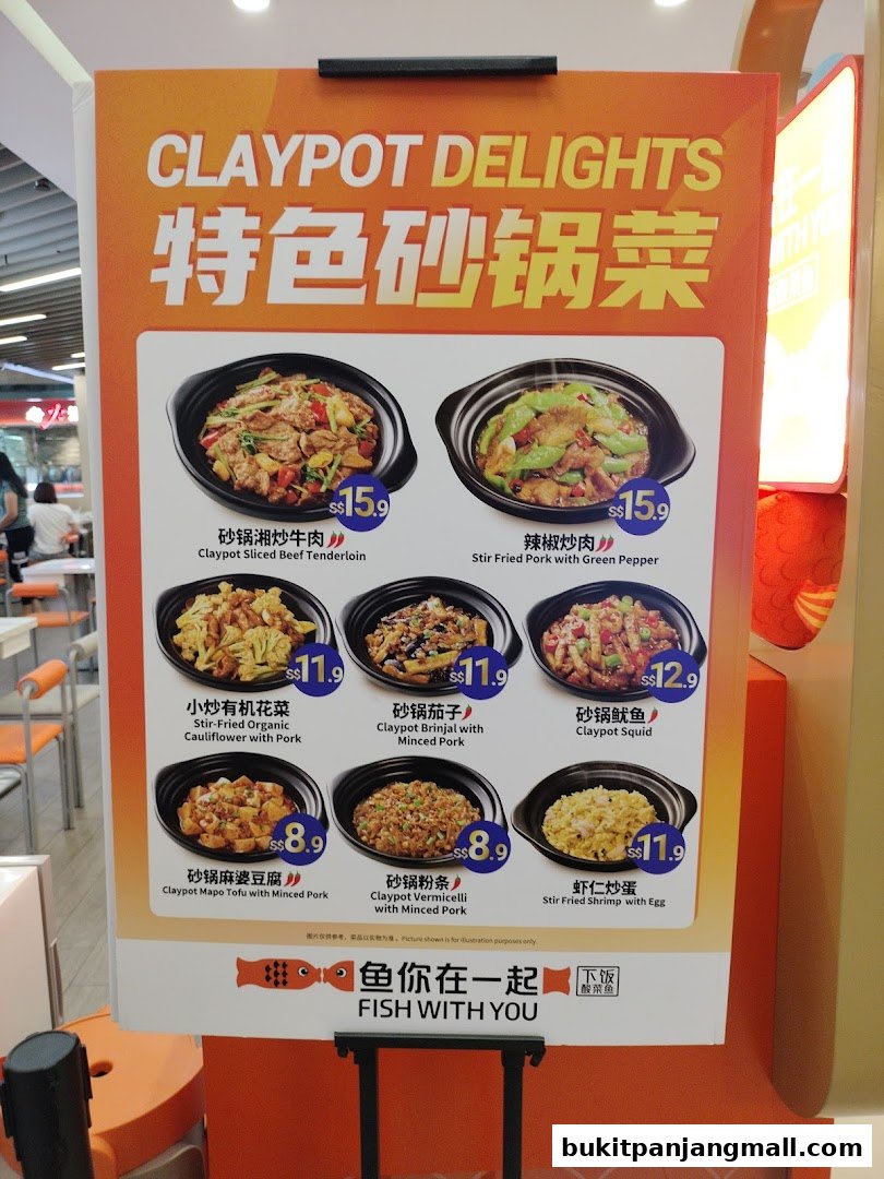 A menu board showcasing various claypot dishes with prices and descriptions.