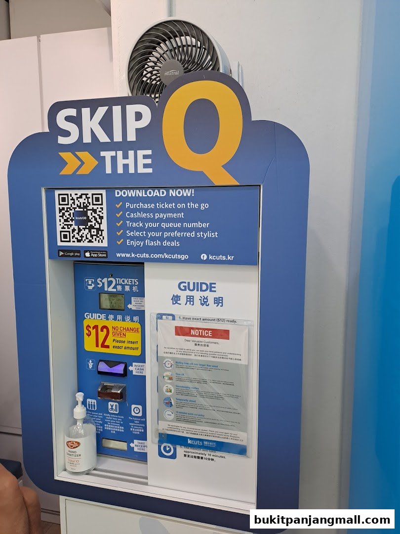 A self-service kiosk for kcuts hair salon, allowing customers to skip the queue and purchase tickets.