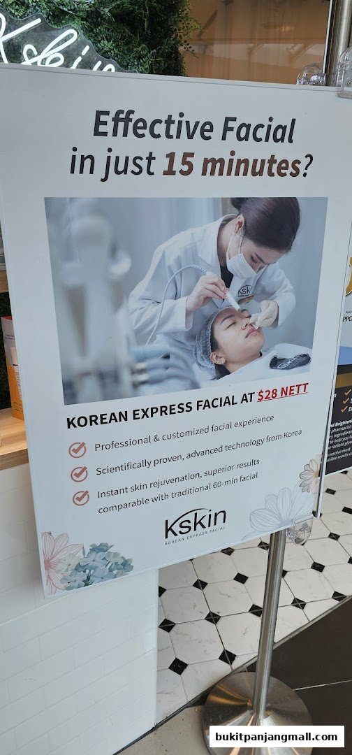A sign advertising a Korean Express Facial at Kskin for $28 NETT.