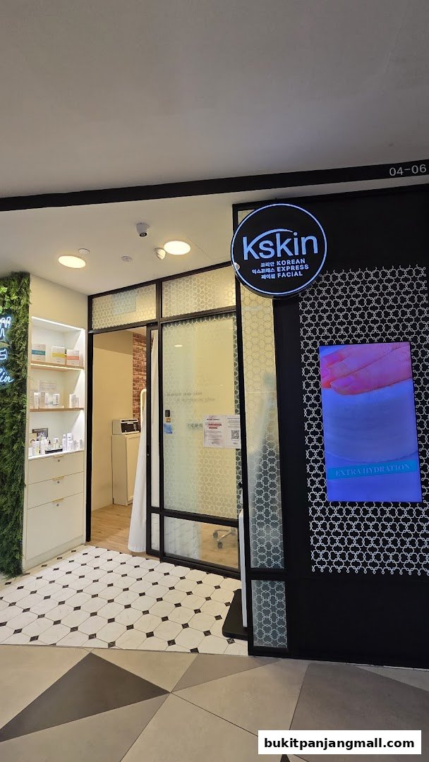 The entrance of Kskin Korean Express Facial, a beauty salon with a modern design.