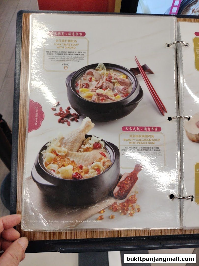 A menu page from Lao Huo Tang featuring two nourishing soup dishes with descriptions and prices.