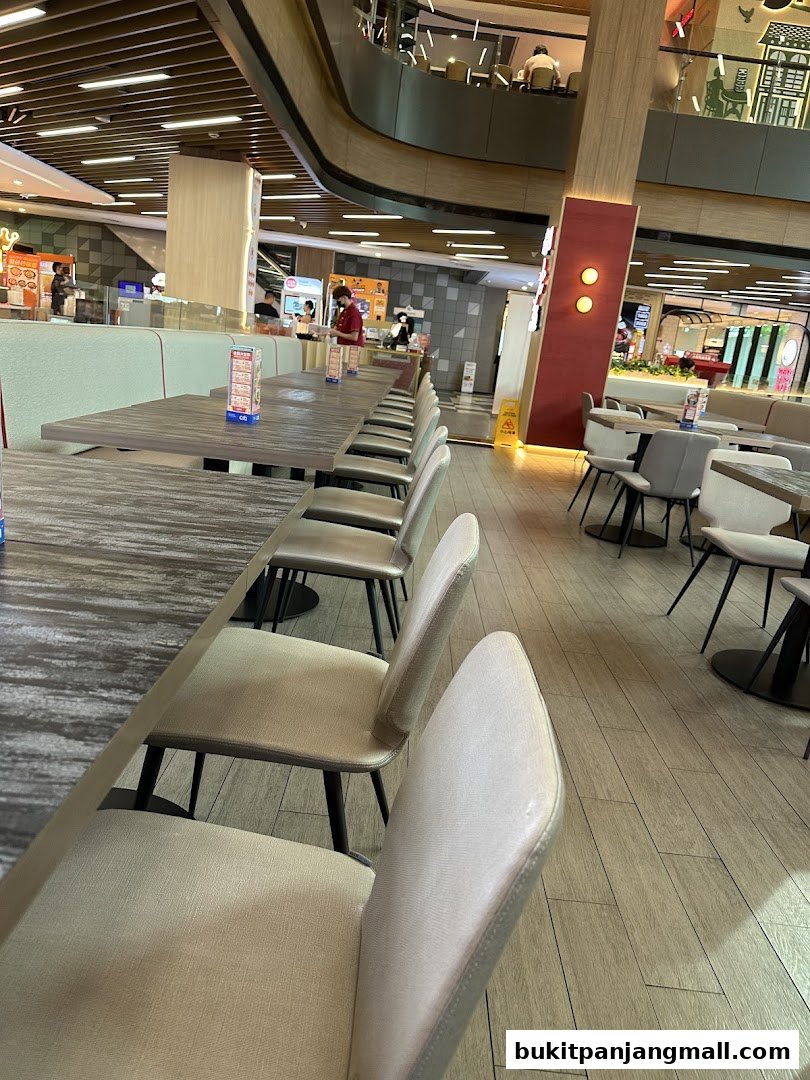 Interior view of a modern restaurant with empty tables and chairs, showcasing the dining area.