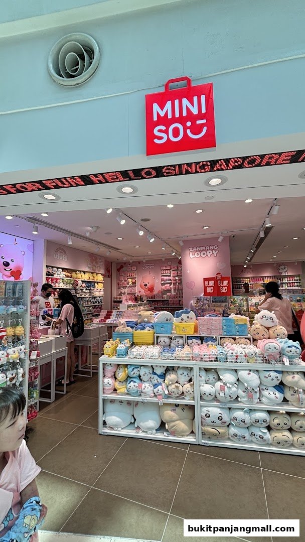 Interior view of a Miniso store filled with plush toys and merchandise.