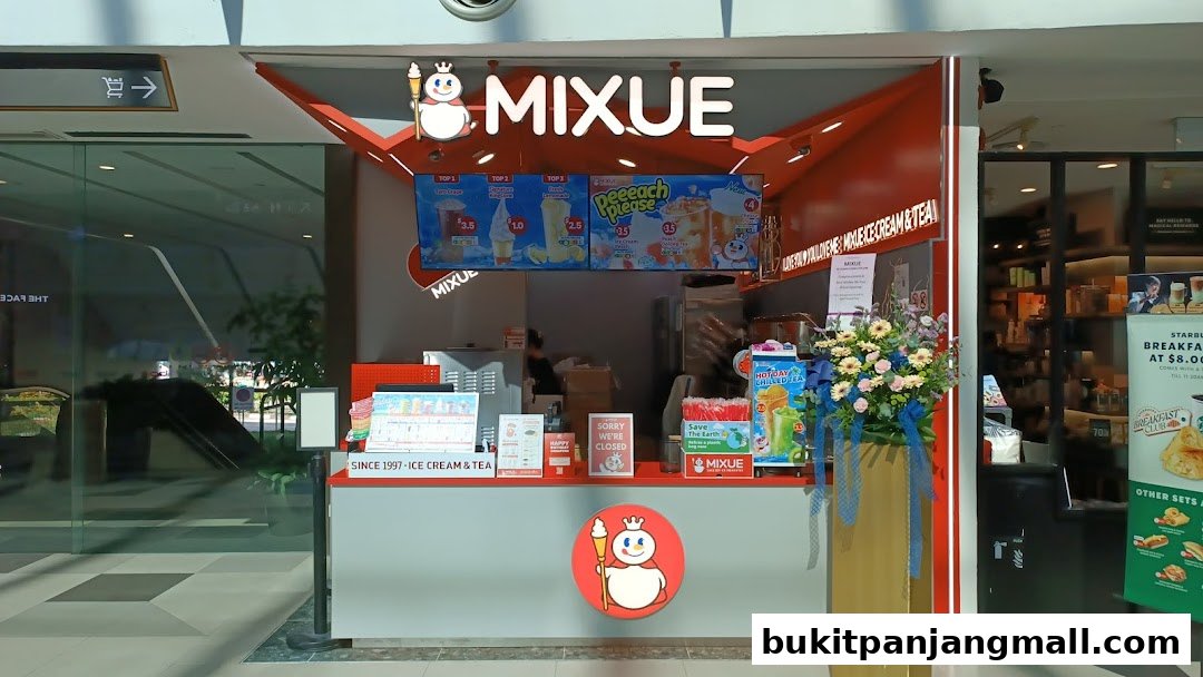 The MIXUE ice cream and tea shop front with a menu display and closed sign.