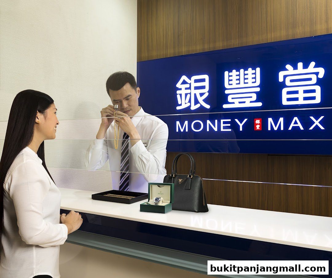 A pawnbroker inspects jewelry for a customer at MoneyMax Pawnshop.
