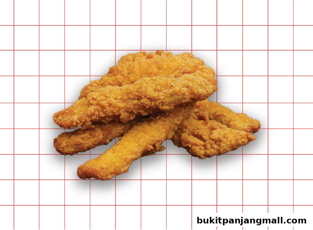 A pile of crispy, golden-brown chicken tenders on a white background with a red grid.