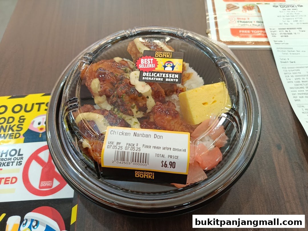 A close-up of a Chicken Nanban Don bento box from Don Don Donki.