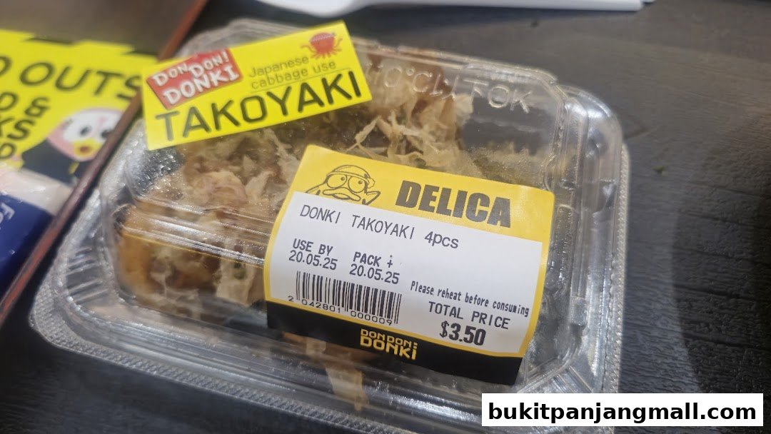 A package of Donki Takoyaki with a price tag and use-by date.