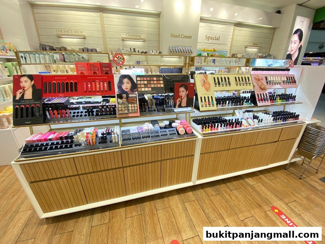 Interior view of a beauty store displaying various makeup and skincare products.