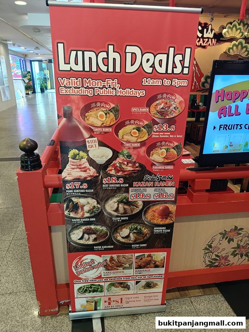 A promotional banner for Tonkotsu Kazan's lunch deals, featuring various ramen dishes and side items.