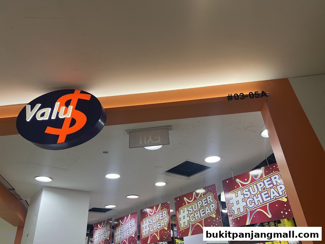The entrance to the Valu shop with its prominent logo and 'Super Cheap' signage.