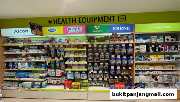 A wide selection of health equipment and personal care products displayed on shelves.