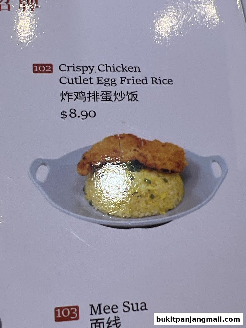 A menu item featuring crispy chicken cutlet with egg fried rice.