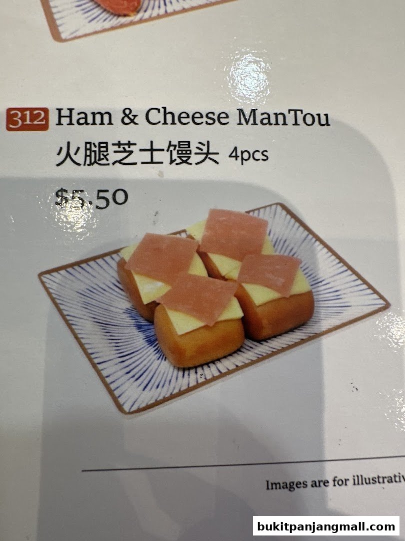A menu item featuring four pieces of Ham & Cheese Mantou with ham and cheese.