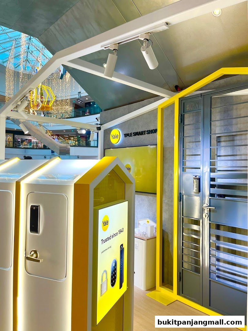 Interior view of a Yale Smart Shop showcasing smart locks and security solutions.