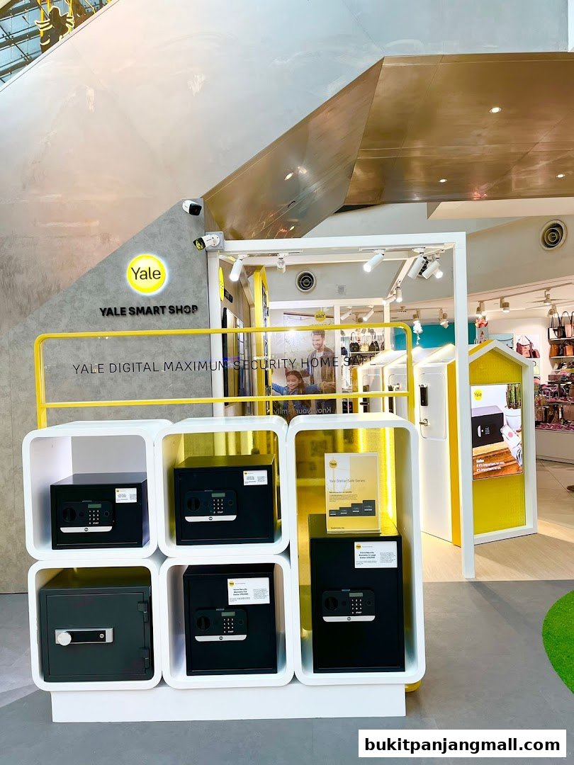 Yale Smart Shop featuring various digital safes and security products on display.