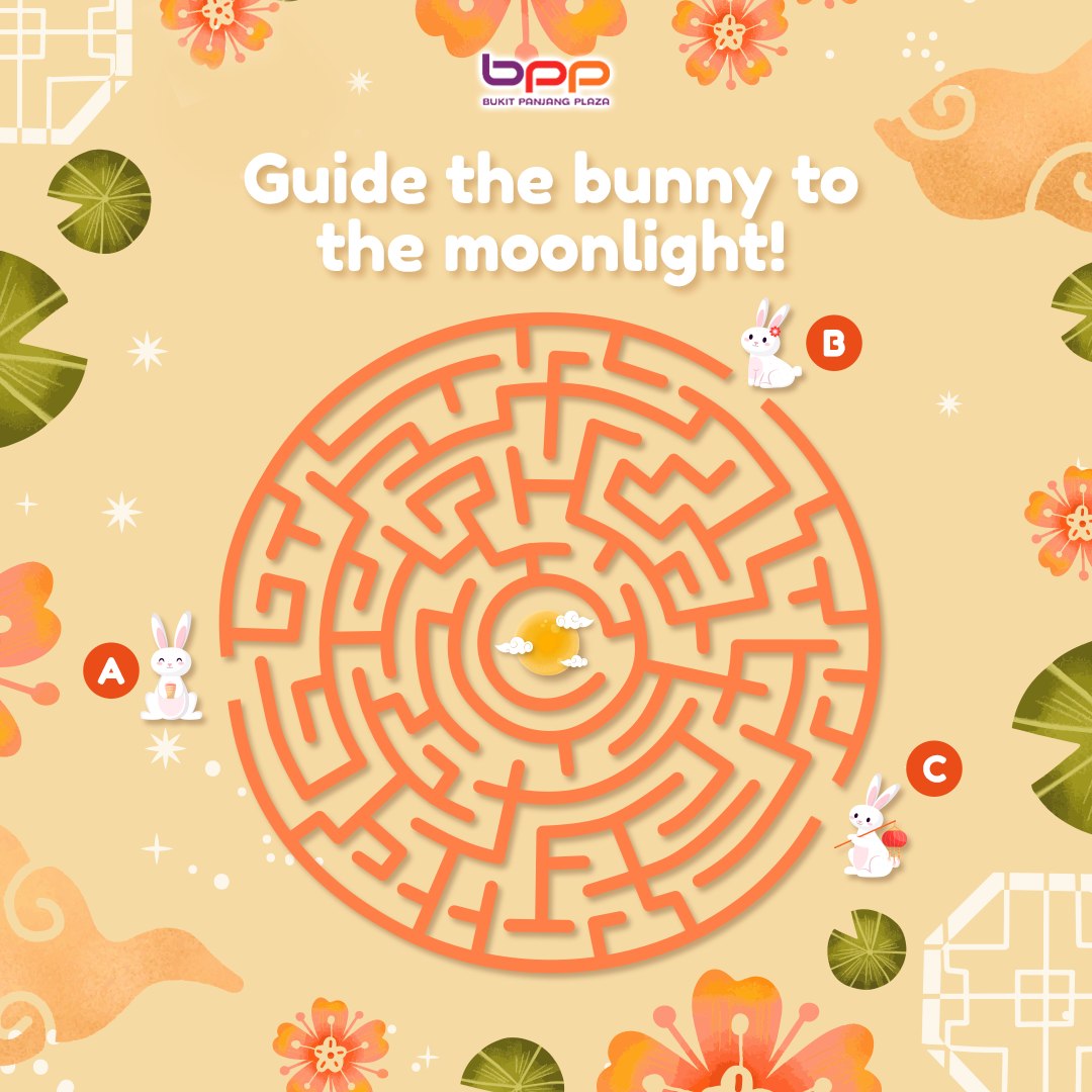 A whimsical illustration of a bunny on a path leading to the full moon, representing a puzzle challenge.