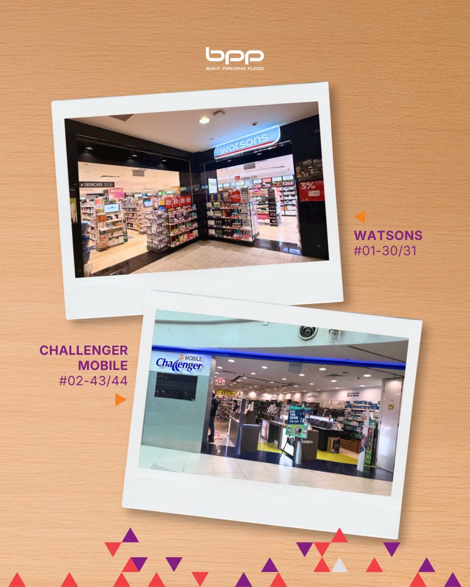 Watsons and Challenger Mobile store fronts at Bukit Panjang Plaza